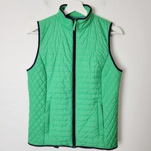 Talbots Green Quilted Puffer Vest Size XS Navy Trim